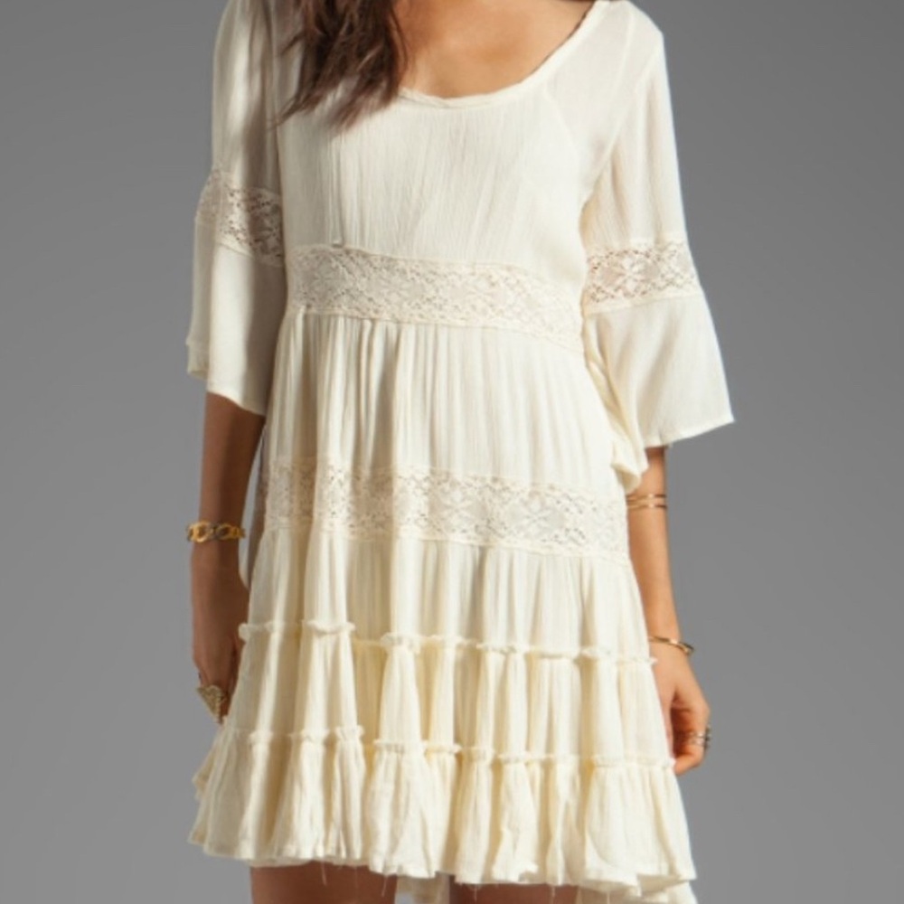 Free People Cream Ruffled Tiered Sundress